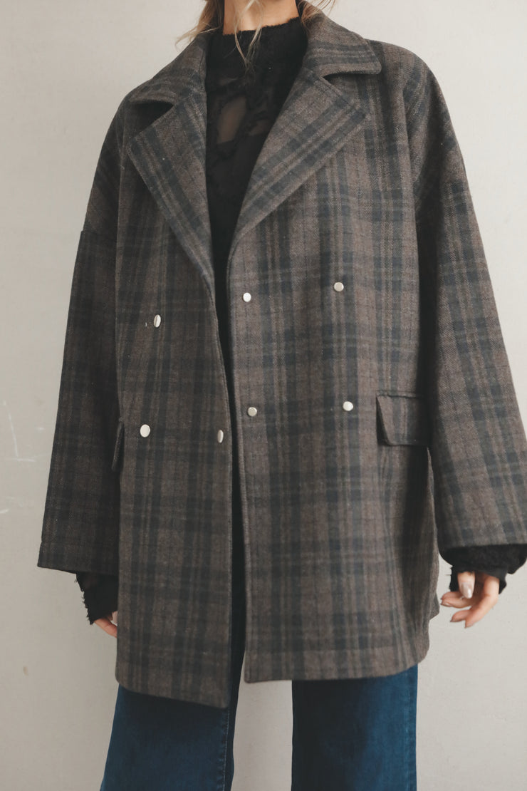 Plaid Oversized Jacket [Grey]