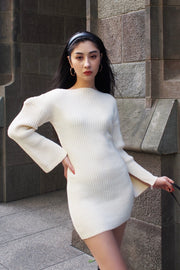 Knit mini length dress【white/black】