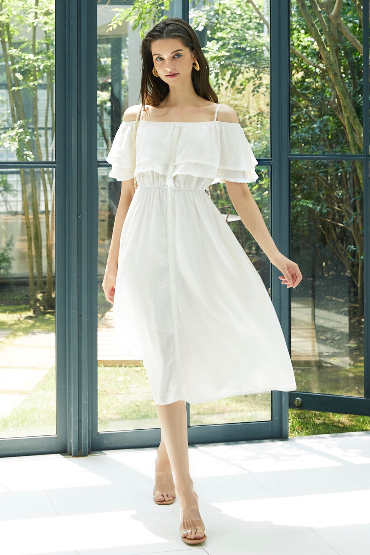 Off-Shoulder Flare Dresswhite/black/purple Valmuer Off-Shoulder Flare Dresswhite/black/purple Valmuer