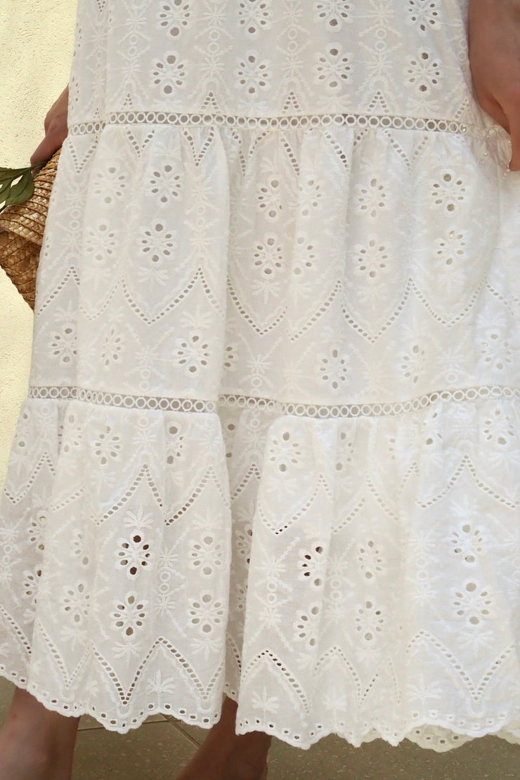 Maxi Length Lace Dress  【white/yellow】