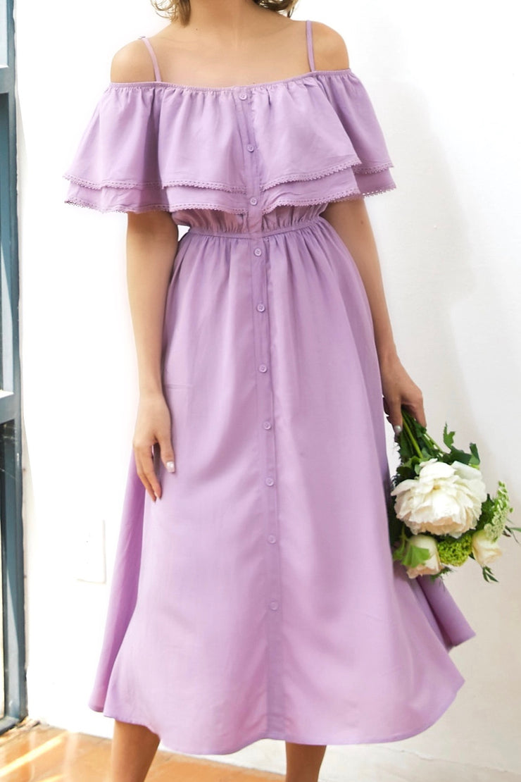 Off-Shoulder Flare Dress【white/black/purple】