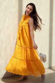Maxi Length Lace Dress  【white/yellow】