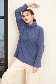 Bottleneck sweater【brown/blue/white】