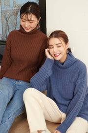 Bottleneck sweater【brown/blue/white】