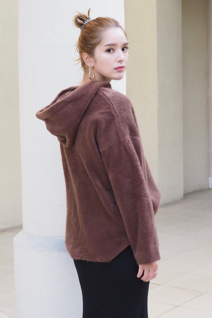 Lace-up hoody tops【brown/beige】