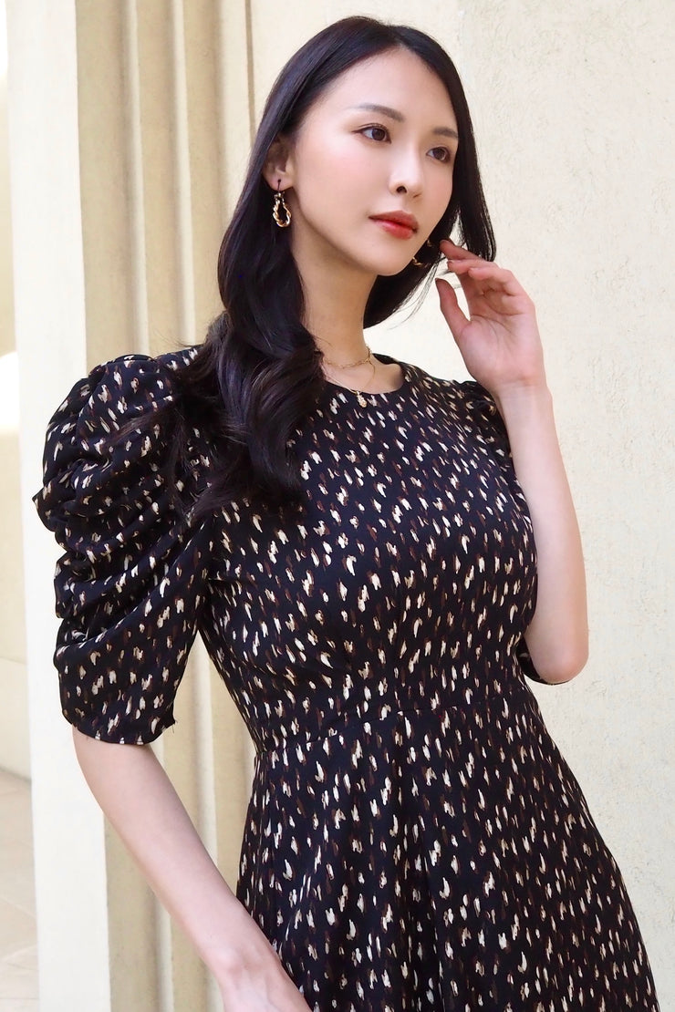 Color Leopard Print Dress【BK】