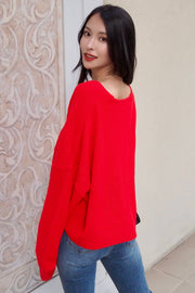 Knit Top Sweater【BK/RED】