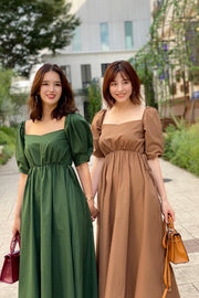 Autumn flare dress【green/brown】