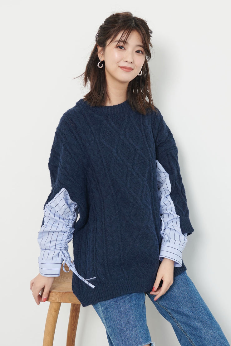 Switching Knit Sweater【Navy】