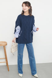 Switching Knit Sweater【Navy】