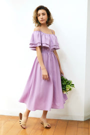 Off-Shoulder Flare Dress【white/black/purple】