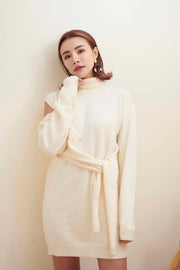 Shoulder cut knit mini dress [ivory/gray]