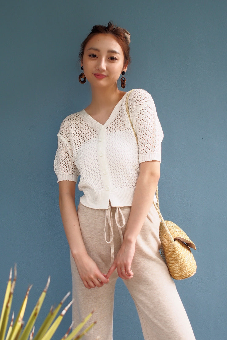 See-Through Knit Tops 【pink/yellow/white/turquoise】