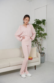 Hoodie with Buttons + Pants SET【white/pink】