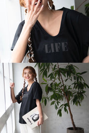 LIFE  T-shirt【black/lime/red】