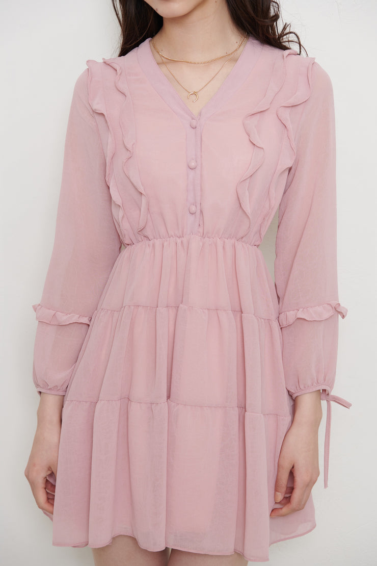 Chiffon Mini Length Flared Dress【pink/ivory】