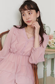 Chiffon Mini Length Flared Dress【pink/ivory】