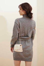 Shoulder cut knit mini dress [ivory/gray]
